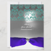DAMASK GEM STONE MONOGRAMM blaues Band Einladung (Rückseite)