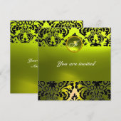 DAMASK GEM STONE MONOGRAMM gelb Einladung (Vorne/Hinten)