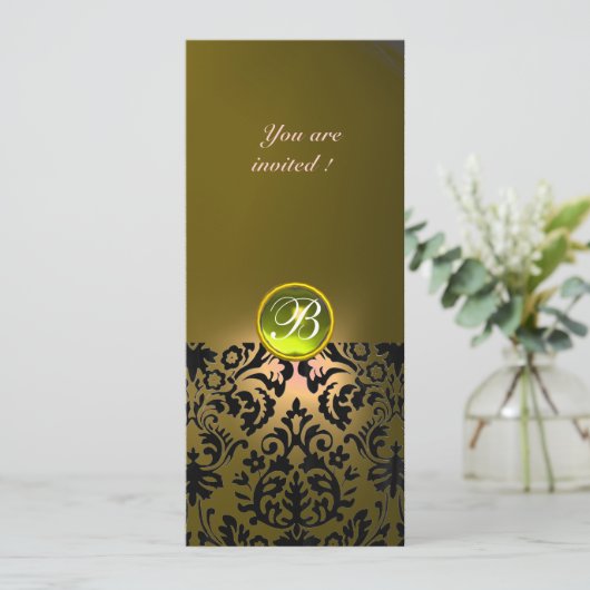 DAMASK GEM STONE MONOGRAMM gelb Einladung (Stehend Vorderseite)