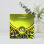 DAMASK GEM STONE MONOGRAMM gelb Einladung (Stehend Vorderseite)