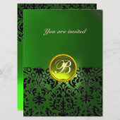 DAMASK GEM STONE MONOGRAMM, gelb grün Einladung (Vorne/Hinten)