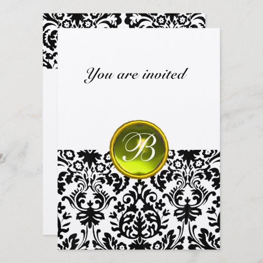 DAMASK GEM STONE MONOGRAMM gelbes Filz Einladung (Vorne/Hinten)