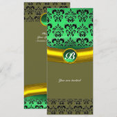 DAMASK GEM STONE MONOGRAMM grün Einladung (Vorne/Hinten)