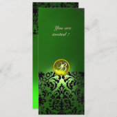 DAMASK GEM STONE MONOGRAMM, grün gelb Einladung (Vorne/Hinten)