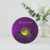 DAMASK GEM STONE MONOGRAMM lila Einladung (Stehend Vorderseite)