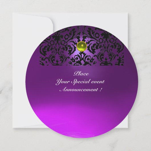 DAMASK GEM STONE MONOGRAMM lila Einladung (Rückseite)