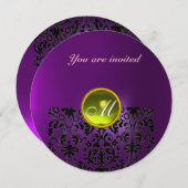 DAMASK GEM STONE MONOGRAMM lila Einladung (Vorne/Hinten)