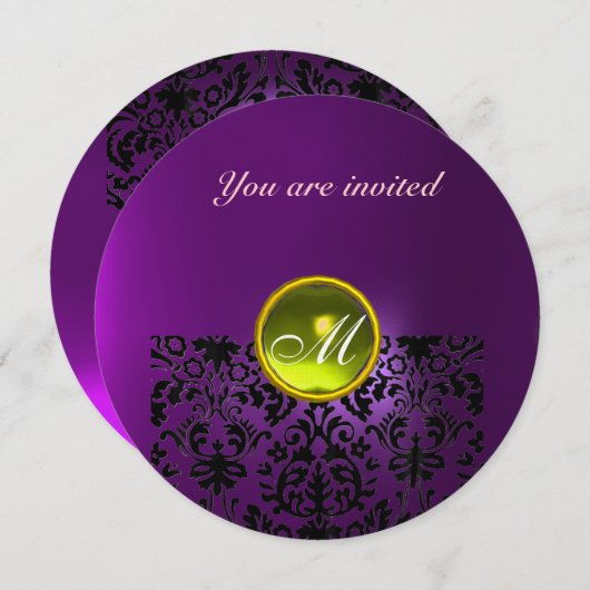 DAMASK GEM STONE MONOGRAMM lila Einladung (Vorne/Hinten)