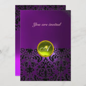 DAMASK GEM STONE MONOGRAMM lila Einladung (Vorne/Hinten)