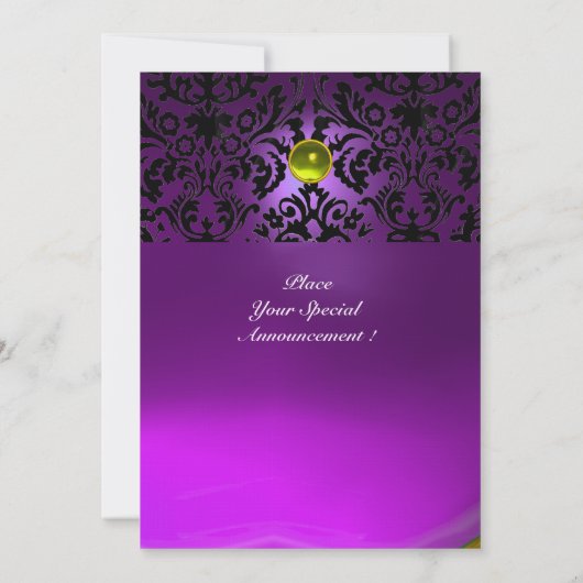 DAMASK GEM STONE MONOGRAMM lila Einladung (Rückseite)
