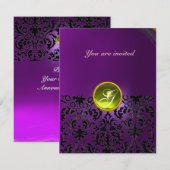 DAMASK GEM STONE MONOGRAMM lila Einladung (Vorne/Hinten)