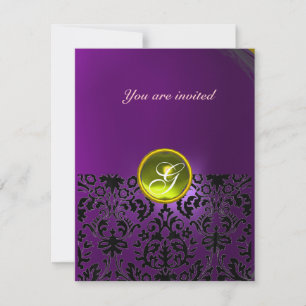 DAMASK GEM STONE MONOGRAMM lila Einladung