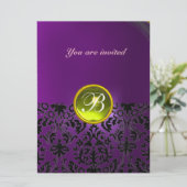 DAMASK GEM STONE MONOGRAMM lila Einladung (Stehend Vorderseite)
