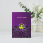 DAMASK GEM STONE MONOGRAMM lila Einladung (Stehend Vorderseite)