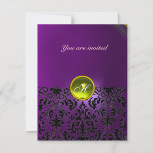 DAMASK GEM STONE MONOGRAMM lila Einladung