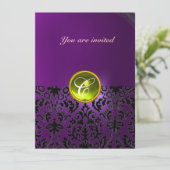 DAMASK GEM STONE MONOGRAMM lila Einladung (Stehend Vorderseite)