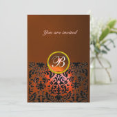 DAMASK GEM STONE MONOGRAMM Orange-Age, gelb Einladung (Stehend Vorderseite)