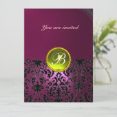 DAMASK GEM STONE MONOGRAMM, rosa gelb Einladung (Stehend Vorderseite)