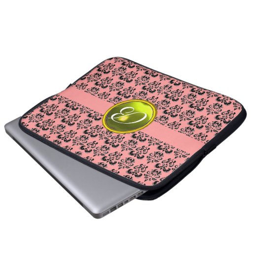DAMASK GEM STONE MONOGRAMM, rosa, schwarz Laptopschutzhülle (Vorne Knopf)