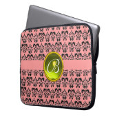 DAMASK GEM STONE MONOGRAMM, rosa, schwarz Laptopschutzhülle (Vorderseite Links)