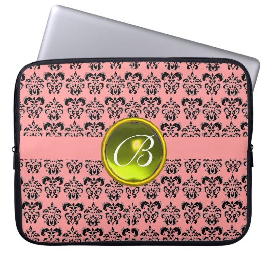 DAMASK GEM STONE MONOGRAMM, rosa, schwarz Laptopschutzhülle (Vorderseite)