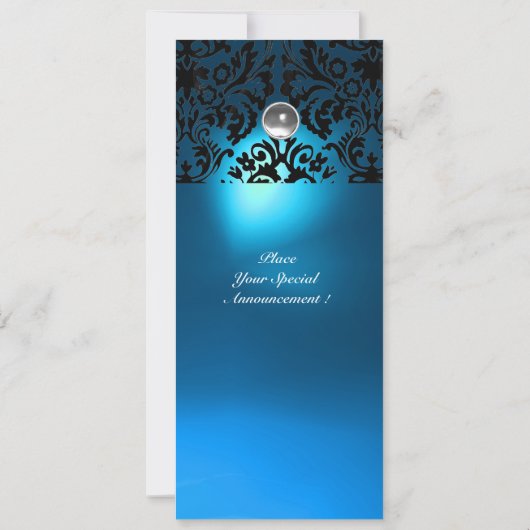 DAMASK GEM STONE MONOGRAMM, weiß blau, aquamarin Einladung (Rückseite)