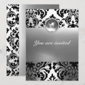 DAMASK GEM STONE MONOGRAMM weiß Einladung (Vorne/Hinten)