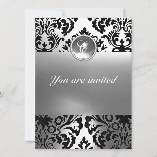 DAMASK GEM STONE MONOGRAMM weiß Einladung (Vorderseite)