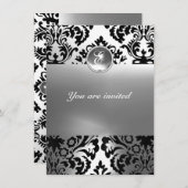 DAMASK GEM STONE MONOGRAMM weiß Einladung (Vorne/Hinten)