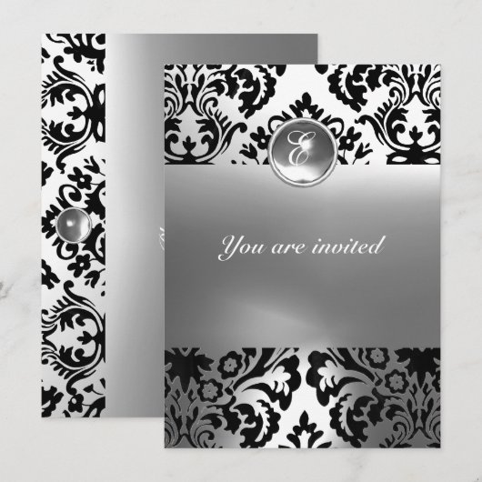 DAMASK GEM STONE MONOGRAMM weiß Einladung (Vorne/Hinten)