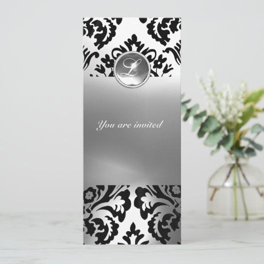 DAMASK GEM STONE MONOGRAMM weiß Einladung (Stehend Vorderseite)