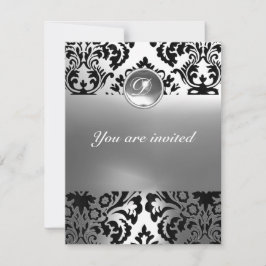 DAMASK GEM STONE MONOGRAMM weiß Einladung
