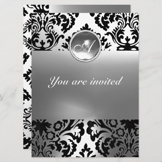 DAMASK GEM STONE MONOGRAMM weiß Einladung (Vorne/Hinten)