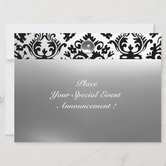 DAMASK GEM STONE MONOGRAMM weiß Einladung (Rückseite)