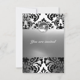 DAMASK GEM STONE MONOGRAMM weiß Einladung