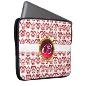 DAMASK GEM STONE MONOGRAMM, weißer roter Fuchsie Laptopschutzhülle (Vorne Rechts)