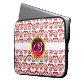 DAMASK GEM STONE MONOGRAMM, weißer roter Fuchsie Laptopschutzhülle (Vorderseite Links)