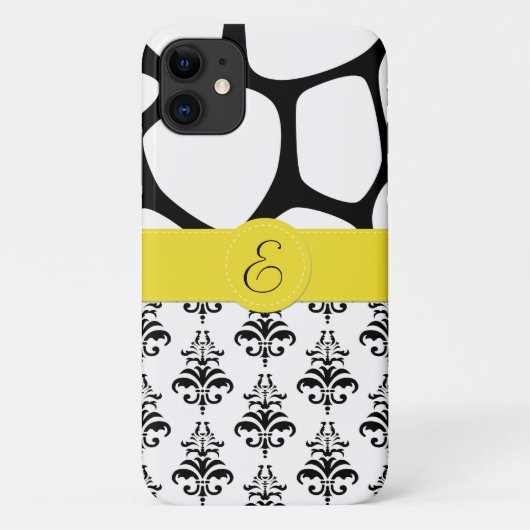 Damask, Giraffe, Schwarzweiß, Monogramm Case-Mate iPhone Hülle (Rückseite)