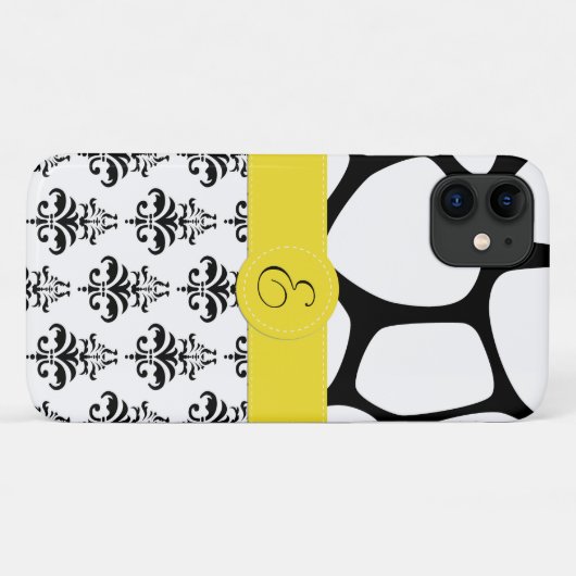 Damask, Giraffe, Schwarzweiß, Monogramm Case-Mate iPhone Hülle (Rückseite (Horizontal))