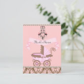 DAMASK GIRL BABY Dusche EINLADEN Einladung (Stehend Vorderseite)