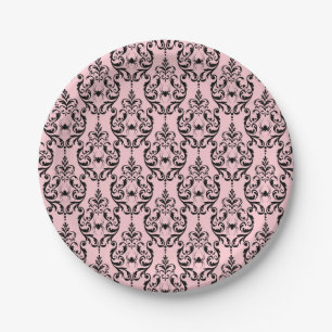 Damask Glam Black Cat Halloween Paper Plate Pappteller