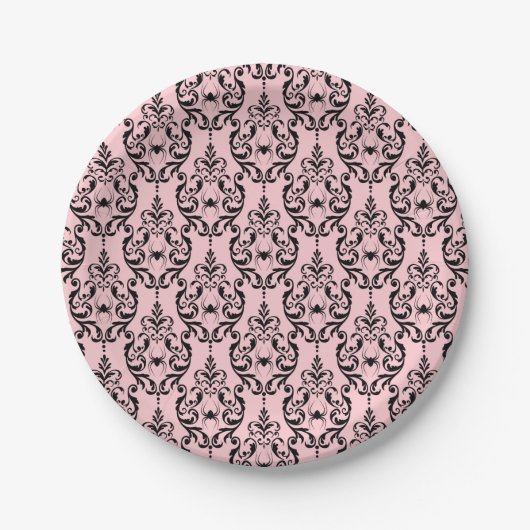 Damask Glam Black Cat | Halloween Paper Plate Pappteller (Vorderseite)