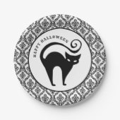 Damask Glam Black Cat | Halloween Paper Plate Pappteller (Vorderseite)
