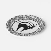 Damask Glam Black Cat | Halloween Paper Plate Pappteller (Schrägansicht)