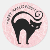 Damask Glam Halloween Kitty Runder Aufkleber (Vorderseite)