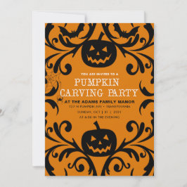 Damask Glam Halloween Pumpkin Carving Einladung