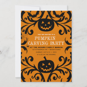 Damask Glam Halloween Pumpkin Carving Einladung