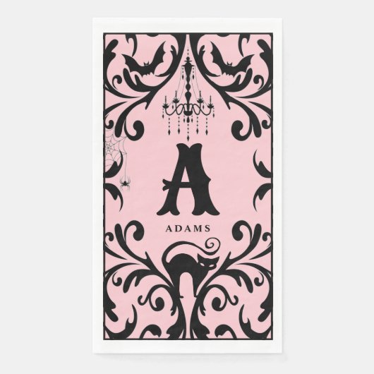 Damask Glam Monogram Halloween Paper Gasttücher Serviette (Vorderseite)