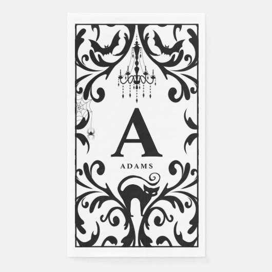 Damask Glam Monogram Halloween Paper Gasttücher Serviette (Vorderseite)