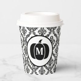 Damask Glam Monogram Halloween Pumpkin Pappbecher